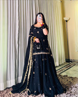 Midnight Black Embroidered Sharara Set