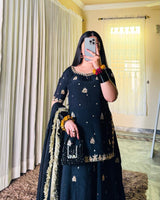 Midnight Black Embroidered Sharara Set