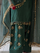 Emerald Green Embroidered Kurta & Farshi Shalwar Set