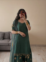 Emerald Green Embroidered Kurta & Farshi Shalwar Set
