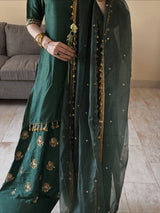 Emerald Green Embroidered Kurta & Farshi Shalwar Set